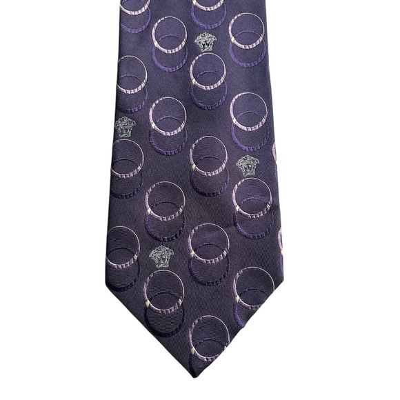 GIANNI VERSACE 90s Vintage Metallic Silk Medusa Pattern Tie Made in Italy - Picture 3 of 7